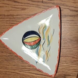 Triangular Ceramic Plate with Handpainted Beachball and Water